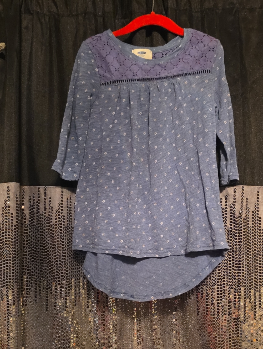 Old Navy Blue Floral Lace Yoke Tunic
